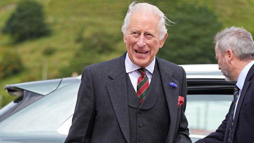 King Charles III, dons a kilt for a reception for Caithness Communities hosted by the Nuclear Decommissioning Authority at Scrabster Harbour on July 28, 2025 in Thurso, Scotland.