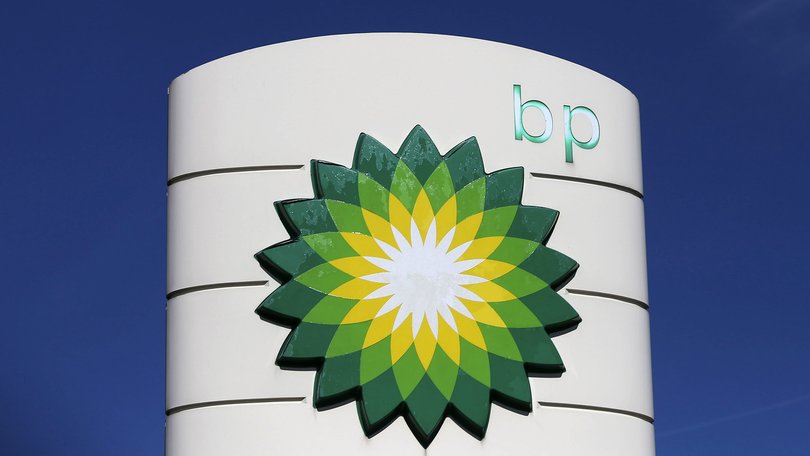 A BP company logo sits on display on the forecourt of a gas station operated by BP.