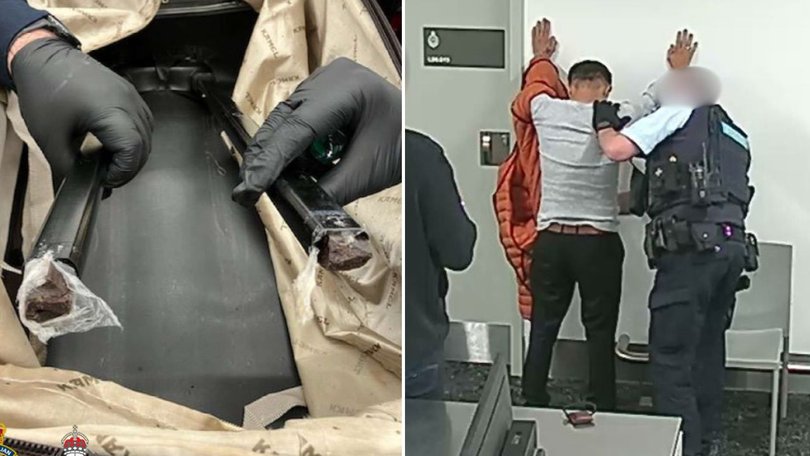 A dual citizen is facing court after 500g of heroin was allegedly found ‘oozing’ from his suitcase handles.