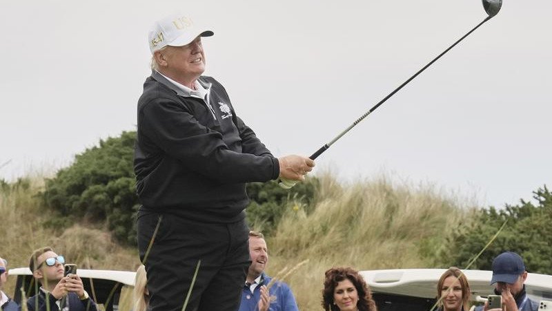 Donald Trump wrapped up a five-day visit to Scotland with golf at his property in Aberdeen.