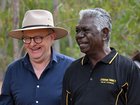 Prime Minister Anthony Albanese and Gumatj leader Djawa Yunupingu during the Garma Festival held at the Gulkula ceremonial in the Gove Peninsula of the Northern Territory, Saturday, August 3, 2024. 