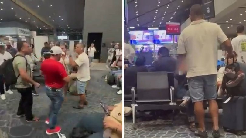 A shocking confrontation over an empty chair escalated into violence inside a Colombian airport.