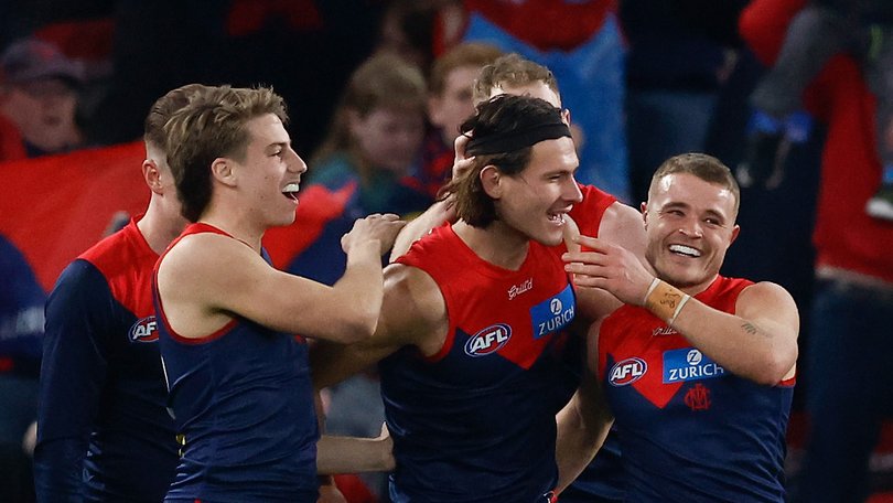 Jai Culley of the Demons celebrates his first goal for the club.