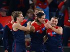 Jai Culley of the Demons celebrates his first goal for the club.
