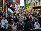 Tens of thousands of pro-Palestine protesters are expected to stream across the Sydney Harbour Bridge. (Dean Lewins/AAP PHOTOS)
