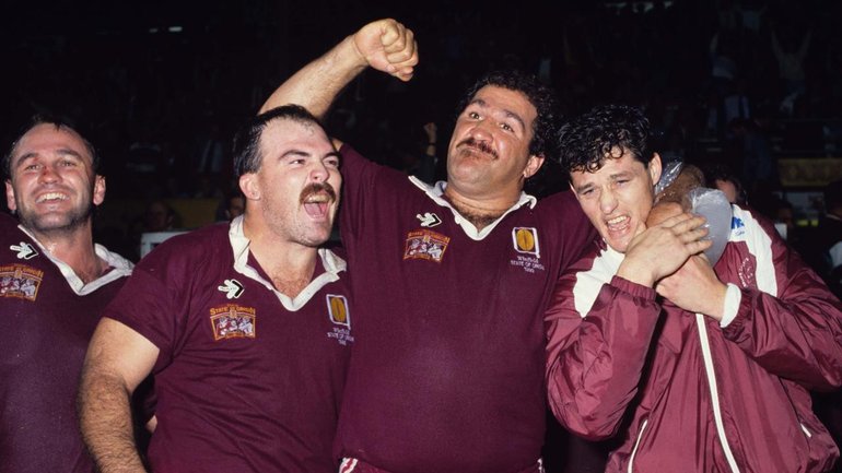 Former Queensland, Australia, Canberra and Brisbane star Sam Backo (second right) has died, aged 64. (HANDOUT/NRL PHOTOS)
