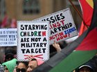 Some 90,000 people took to Sydney Harbour Bridge to protest Gaza's war and deepening famine crisis. (Dean Lewins/AAP PHOTOS)