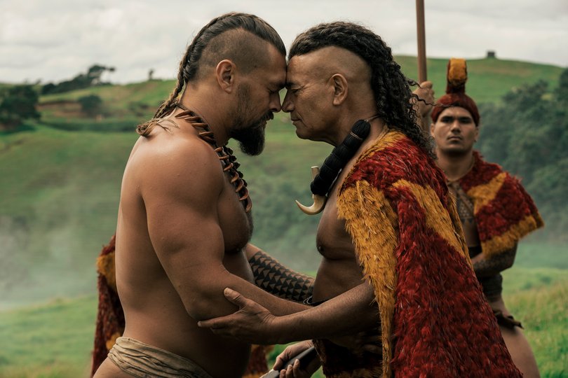 Jason Momoa and Temuera Morrison in Chief Of War, streaming on Apple TV Plus.