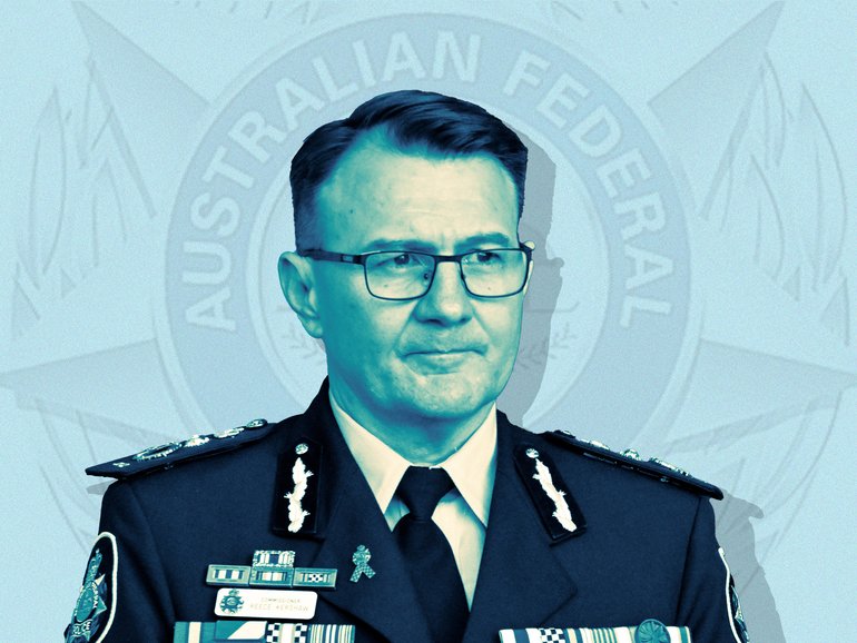 Outgoing AFP Commissioner Reece Kershaw at a press conference at Parliament House in Canberra, Monday, August 4.