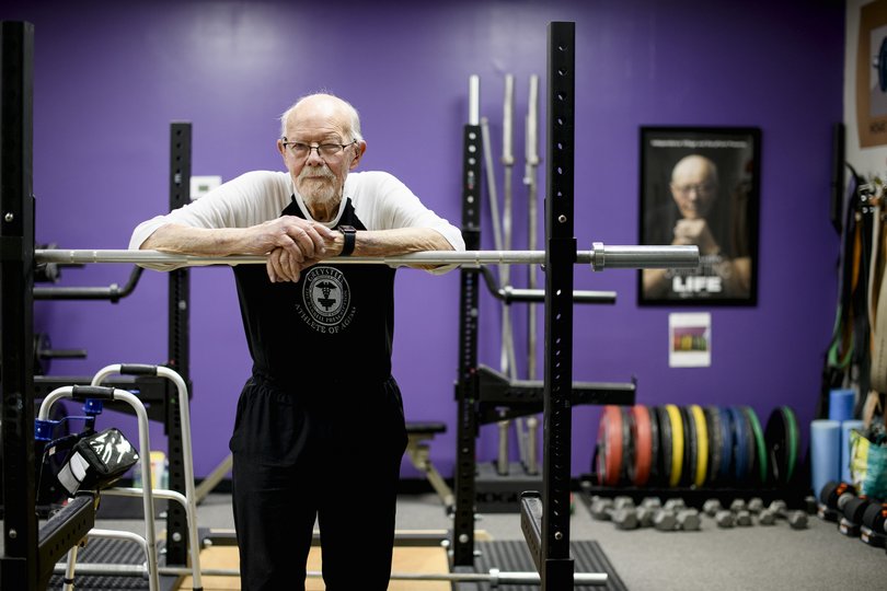 John Claassen, 98, the oldest lifter at Greysteel Strength and Conditioning gym.