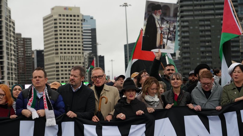 The image posted to Bob Carr's X account featuring Ayatollah Khamenei in the background.