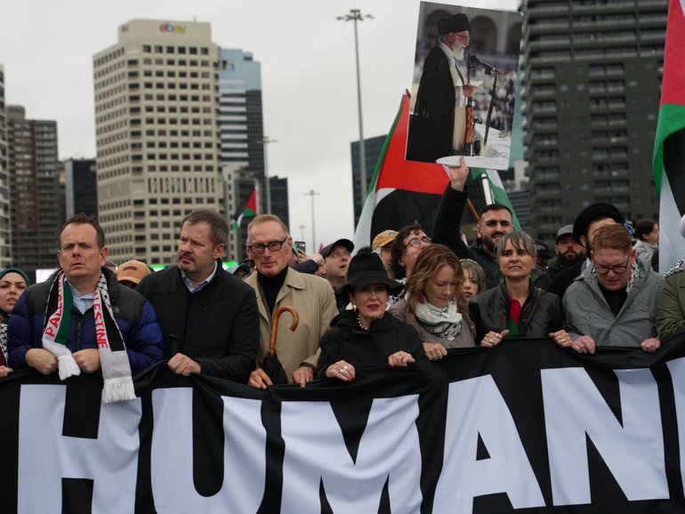 The image posted to Bob Carr's X account featuring Ayatollah Khamenei in the background.