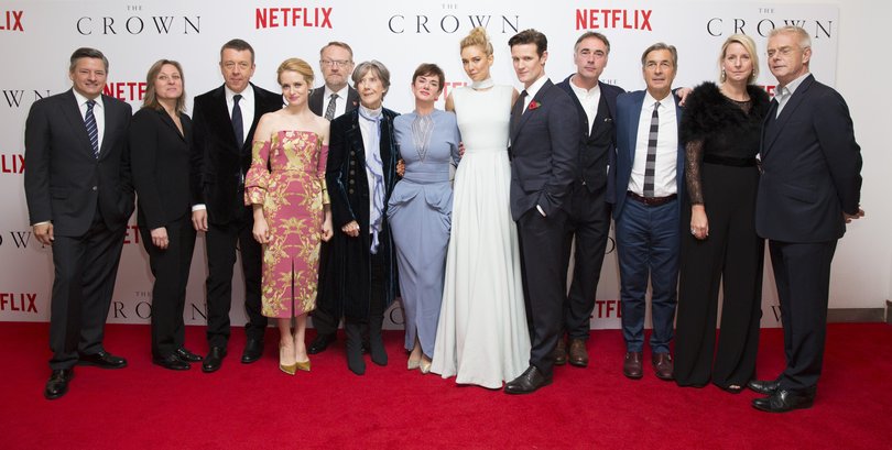 Cindy Holland, second from the left, at the season one premiere of The Crown.