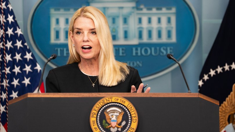 Pam Bondi, US attorney general, speaks during a news conference in the White House in Washington, DC.