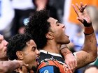 Three Tigers players were given a formal warning over offensive hand gestures. (Dan Himbrechts/AAP PHOTOS)