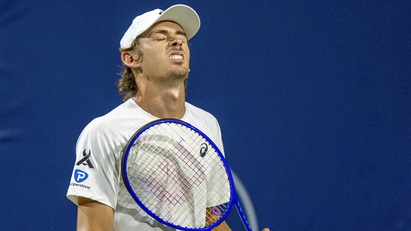 Alex de Minaur shows his disappointment after losing in the quarter-finals at the Canadian Open.