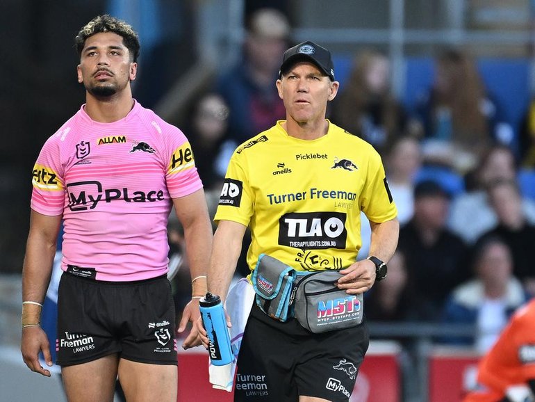 Penrith coach Ivan Cleary is concerned for the well-being of under-fire trainer Corey Bocking (r). (Dave Hunt/AAP PHOTOS)