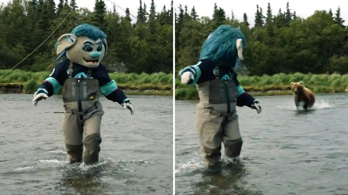 Hockey Mascot's Grizzly Encounter: A Close Shave with Nature!