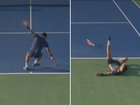 Bernard Tomic fell over on match point.