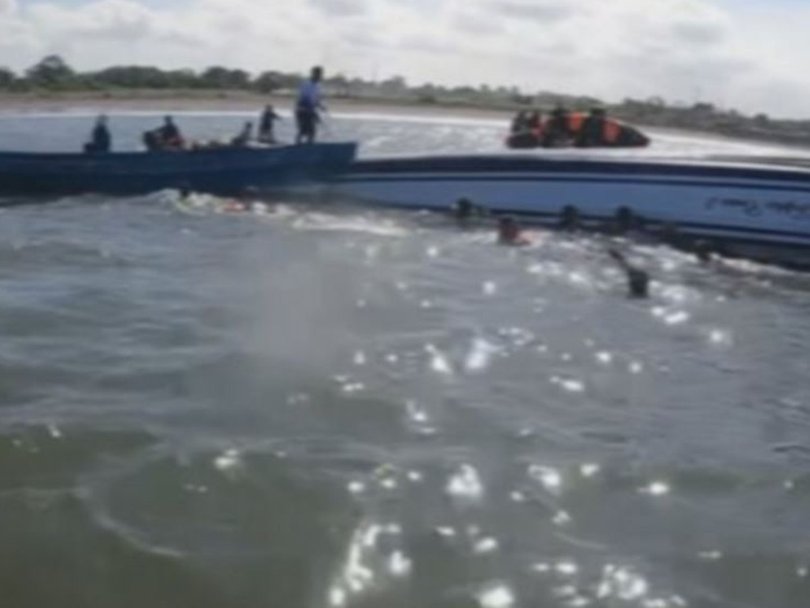 The Australian managed to capture footage of the moments after the boat flipped. Picture: Liam Kerr/ 9News