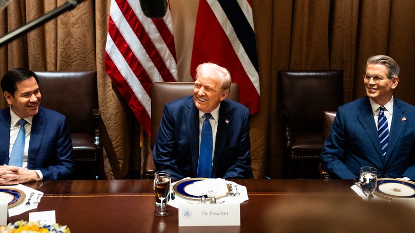From left, Secretary of State Marco Rubio, President Donald Trump and Treasury Secretary Scott Bessent in the White House.