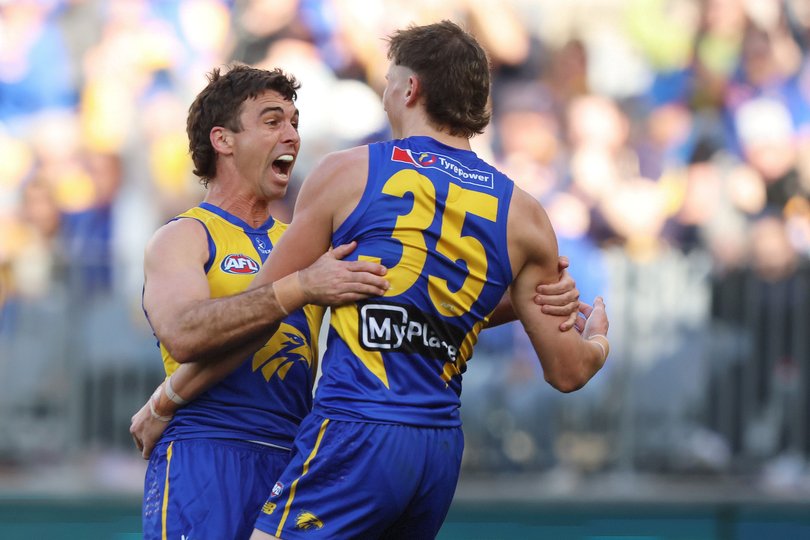 Jobe Shannahan of the Eagles celebrates a goal.