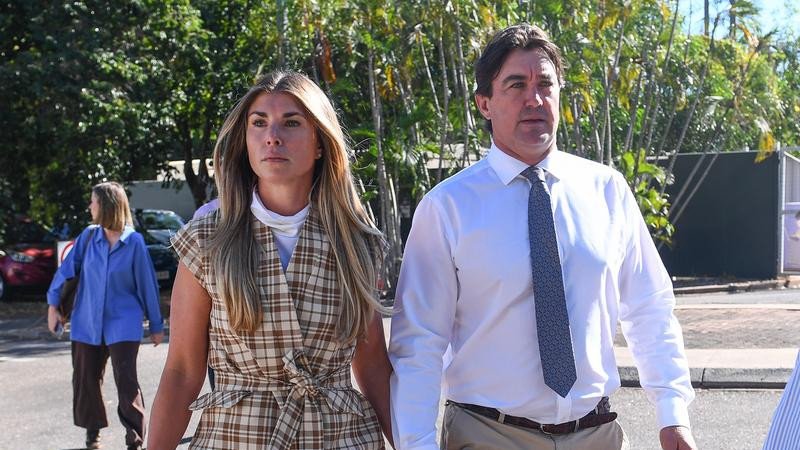 Matt Wright and his wife outside court. 