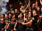 The Panthers celebrate the 2021 premiership - their first of four in a row.