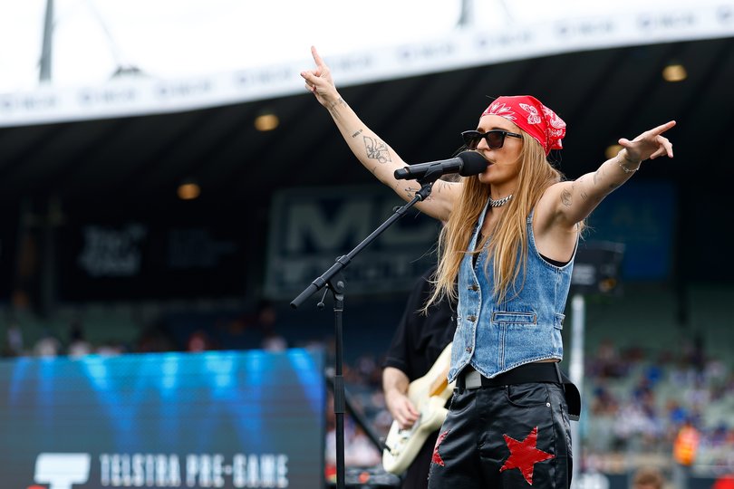 G Flip performs during the 2023 AFLW grand final.