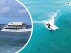 The disturbing moment a passenger ferry got smashed by a wave and careened into a popular surf spot in Hawaii has been caught on camera.
