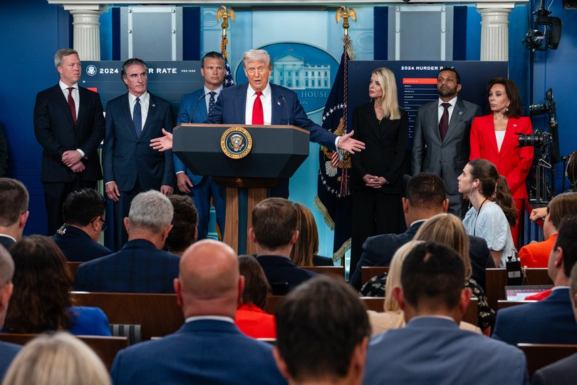 Trump was joined by top law enforcement officials at the White House on Monday.