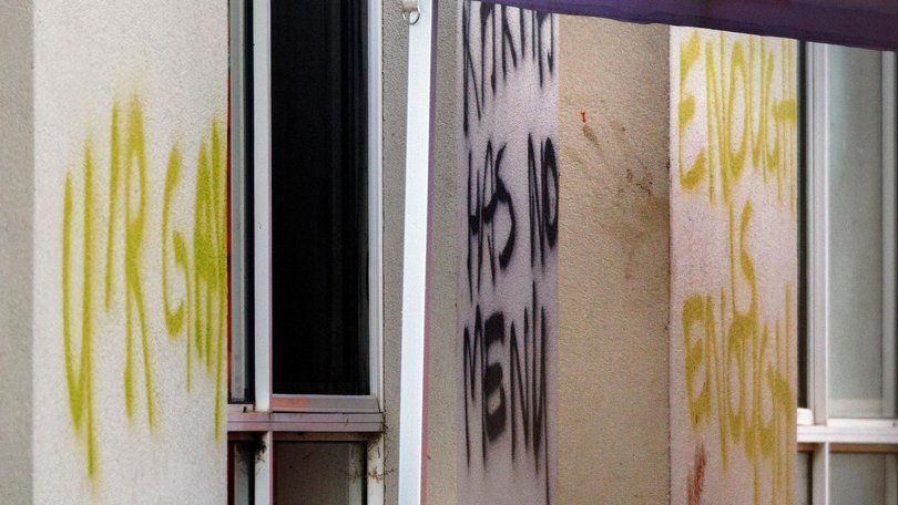 Graffiti was seen on the home. Picture: NewsWire / David Geraghty