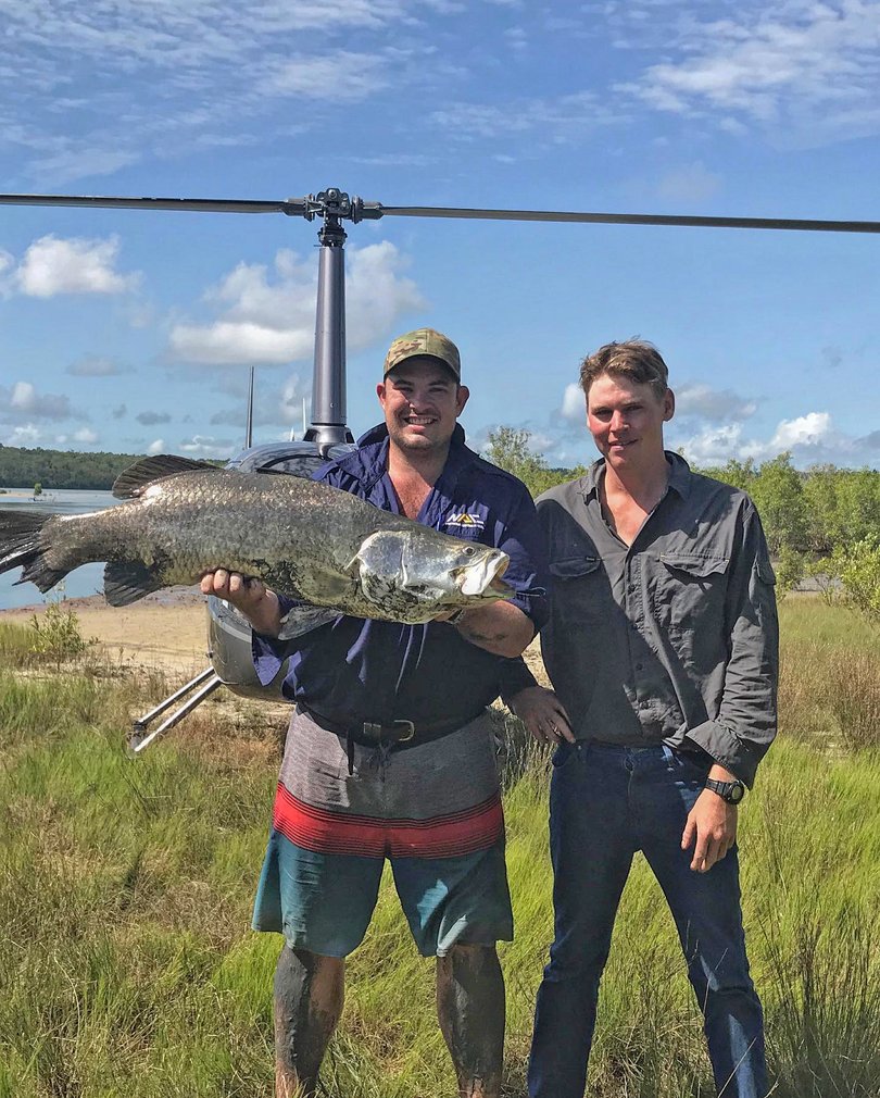 Pilot Sebastian Robinson, who was critically injured in the chopper crash that killed Netflix star Chris Wilson, is expected to give evidence at Outback Wrangler Matt Wright’s criminal trial in Darwin. PICTURED: Pilot Sebastian Robinson (l) and Chris Wilson Picture: Unknown