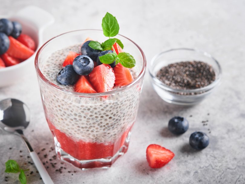 Chia and berries are both great choices to go with yoghurt.