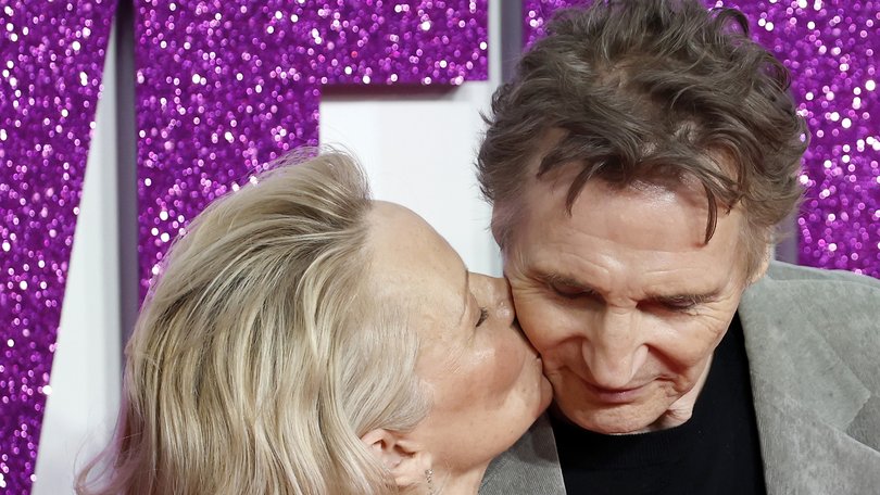 Pamela Anderson and Liam Neeson at the London premiere of The Naked Gun. 