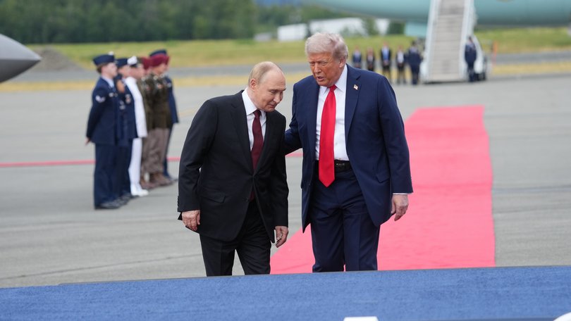 President Donald Trump and President Vladimir Putin of Russia meet in Anchorage, Alaska.