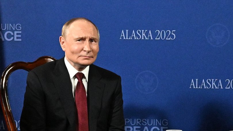 Russian President Vladimir Putin attends a meeting at Joint Base Elmendorf-Richardson in Anchorage, Alaska, USA.