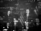 A broadcast of President Donald Trump and President Vladimir Putin of Russia meet at Joint Base Elmendorf-Richardson in Anchorage, Alaska, on Friday, Aug. 15, 2025. (Ioulex/The New York Times)