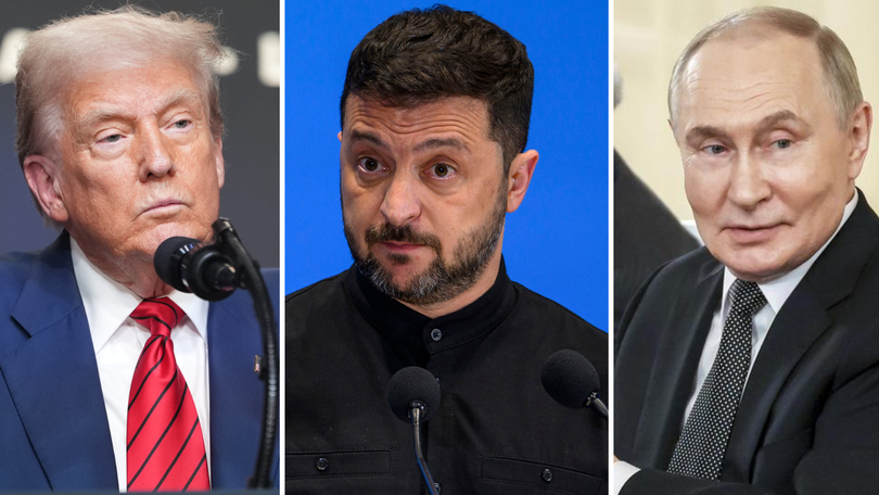 Donald Trump, Volodomyr Zelenskyy and Vladimir Putin.