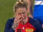 Tayla Harris poked herself in the eye in the marking contest.