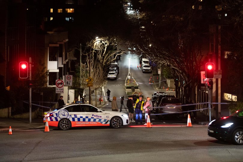 Police and ambulance pictured at the road closure at Wigram Rd and Alfred Rd, Forest Lodge.