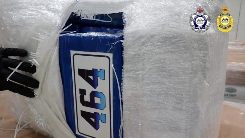Police seize 80kg of cocaine labelled 464 at Port Botany. Picture: Supplied