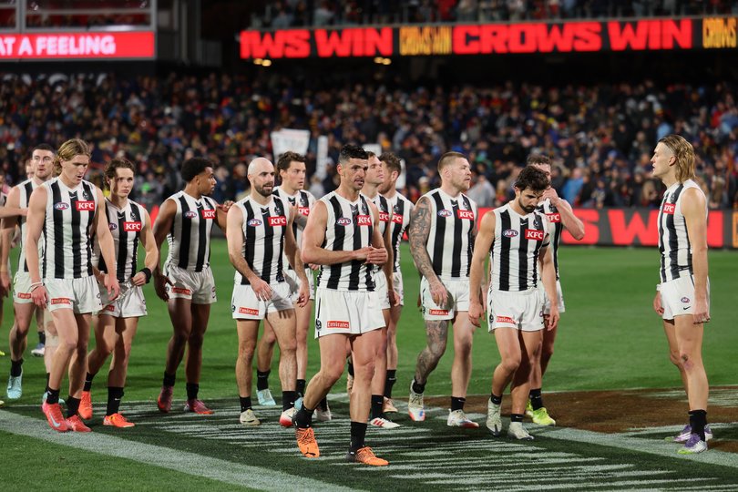 The Pies after their loss to the Adelaide Crows.