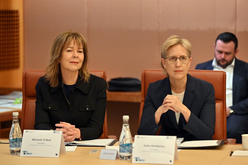 Australian Council of Trade Unions (ACTU) President Michele O'Neil and Secretary Sally McManus during an Economic Reform Roundtable.