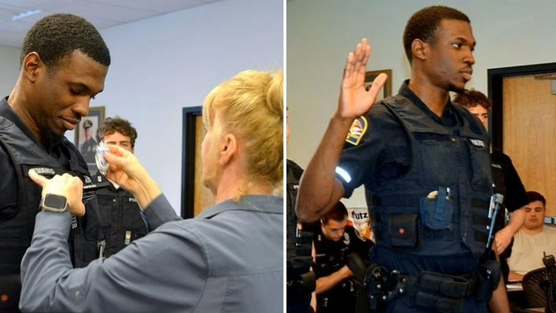 A man was arrested after working as a police officer while living in the US illegally.