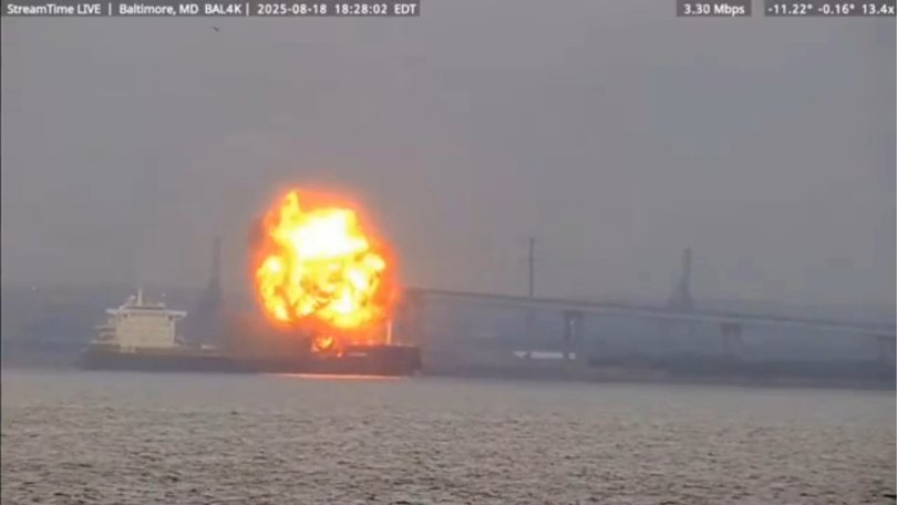 A cargo ship has exploded in Baltimore Harbour infront of the bridge that was struck by another ship last year.