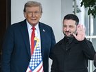 President Donald Trump greets President Volodymyr Zelenskyy of Ukraine as he arrives at the West Wing of the White House.
