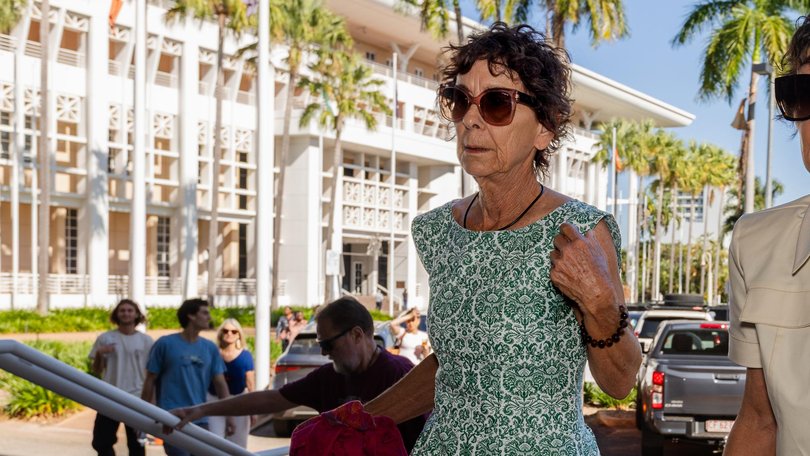 Seb Robinson’s mother Noelene Chellingworth approaching the Supreme Court in Darwin.