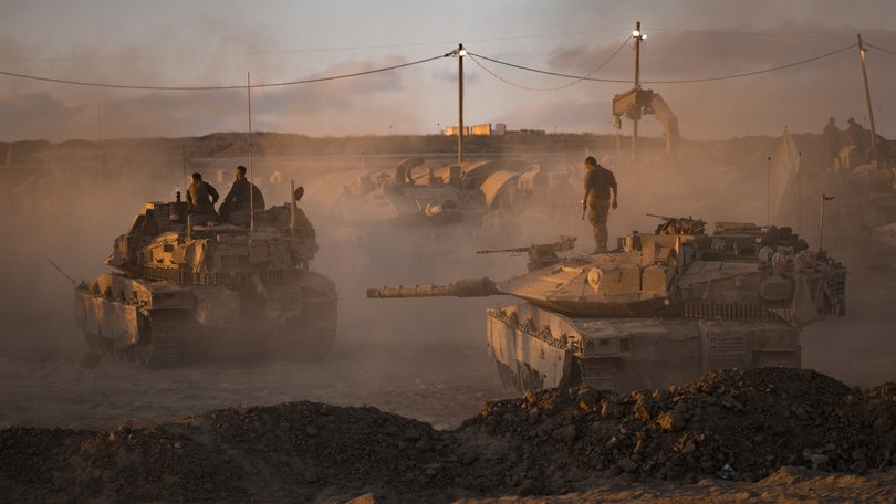 IDF soldiers prepare tanks on August 18, 2025 near the Gaza Strip's northern borders, Israel. 