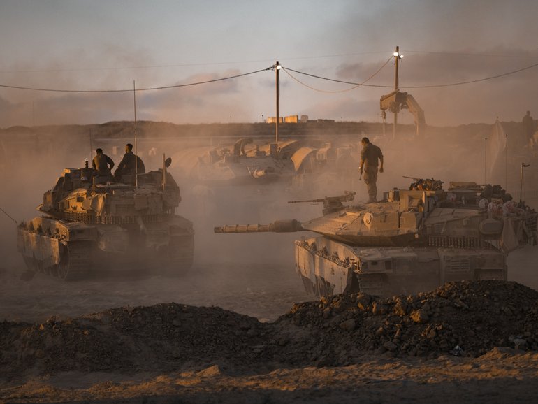 IDF soldiers prepare tanks on August 18, 2025 near the Gaza Strip's northern borders, Israel. 